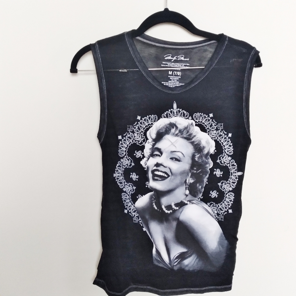 Marilyn Monroe Black Burnout Graphic Tank Top Jrs Medium